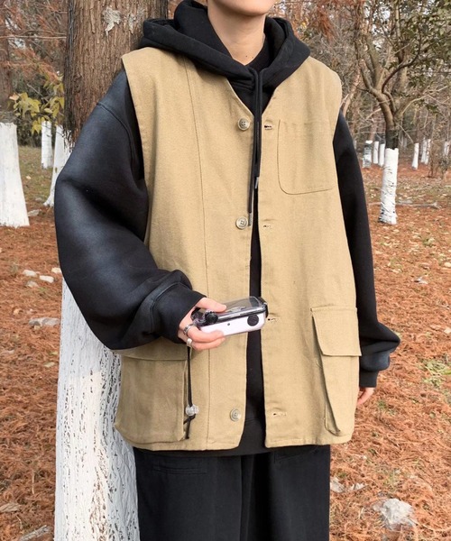 Anchor Smith(アンカー スミス)の「ルーズシルエットツイルワークベスト(ベスト・メンズ・ブラック/ベージュ・FREE)」の2枚目の写真