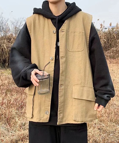 Anchor Smith(アンカー スミス)の「ルーズシルエットツイルワークベスト(ベスト・メンズ・ブラック/ベージュ・FREE)」の6枚目の写真