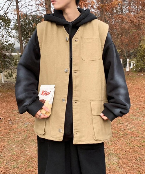 Anchor Smith(アンカー スミス)の「ルーズシルエットツイルワークベスト(ベスト・メンズ・ブラック/ベージュ・FREE)」の9枚目の写真