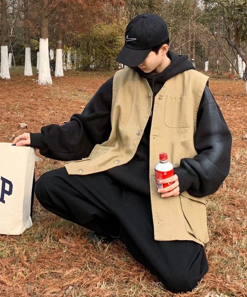 Anchor Smith(アンカー スミス)の「ルーズシルエットツイルワークベスト(ベスト・メンズ・ブラック/ベージュ・FREE)」の13枚目の写真