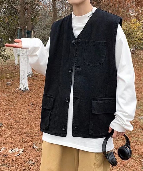 Anchor Smith(アンカー スミス)の「ルーズシルエットツイルワークベスト(ベスト・メンズ・ブラック/ベージュ・FREE)」の16枚目の写真