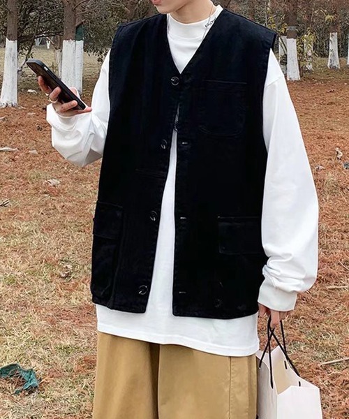 Anchor Smith(アンカー スミス)の「ルーズシルエットツイルワークベスト(ベスト・メンズ・ブラック/ベージュ・FREE)」の21枚目の写真