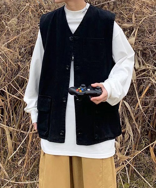 Anchor Smith(アンカー スミス)の「ルーズシルエットツイルワークベスト(ベスト・メンズ・ブラック/ベージュ・FREE)」の5枚目の写真