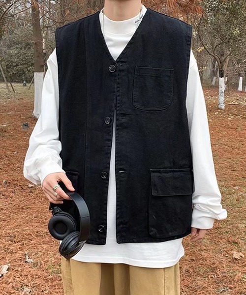 Anchor Smith(アンカー スミス)の「ルーズシルエットツイルワークベスト(ベスト・メンズ・ブラック/ベージュ・FREE)」の4枚目の写真