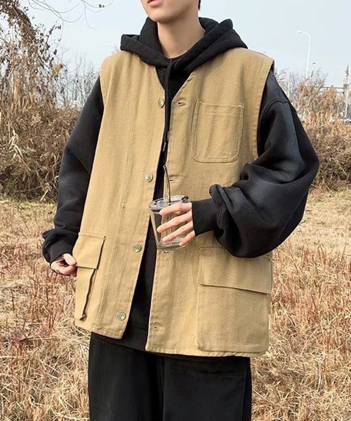 Anchor Smith(アンカー スミス)の「ルーズシルエットツイルワークベスト(ベスト・メンズ・ブラック/ベージュ・FREE)」の3枚目の写真