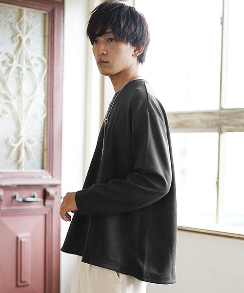 MinoriTY(マイノリティ)の「【MinoriTY】Aラインテントライクカットソー 長袖ロンT メンズ 無地 秋服(Tシャツ/カットソー・メンズ・ブラック/オフホワイト/モカ/ラベンダー/チャコール・M/L)」の9枚目の写真