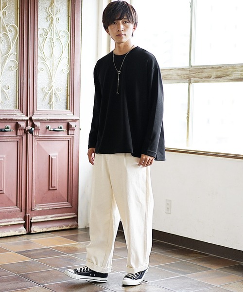 MinoriTY(マイノリティ)の「【MinoriTY】Aラインテントライクカットソー 長袖ロンT メンズ 無地 秋服(Tシャツ/カットソー・メンズ・ブラック/オフホワイト/モカ/ラベンダー/チャコール・M/L)」の10枚目の写真