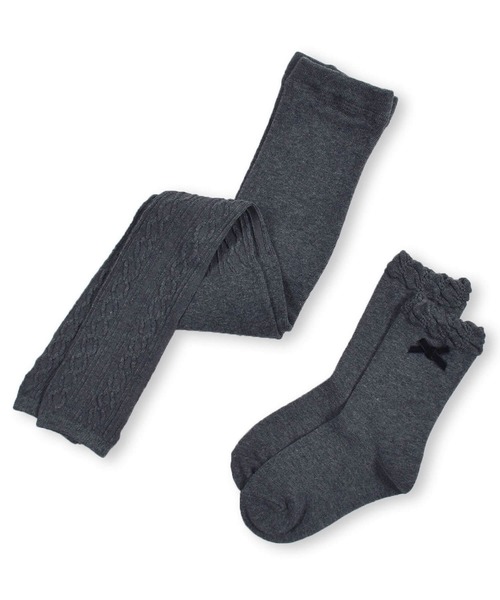 BeBe（ベベ）の「BeBe/ケーブル編みレギンスセット(80~140cm)（レギンス/スパッツ・キッズ・グレー/パープル・X-SMALL/SMALL/MEDIUM/LARGE）」の2枚目の写真