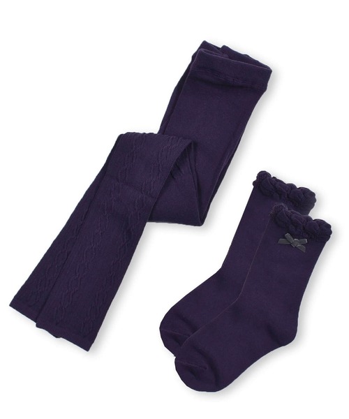 BeBe（ベベ）の「BeBe/ケーブル編みレギンスセット(80~140cm)（レギンス/スパッツ・キッズ・グレー/パープル・X-SMALL/SMALL/MEDIUM/LARGE）」の9枚目の写真