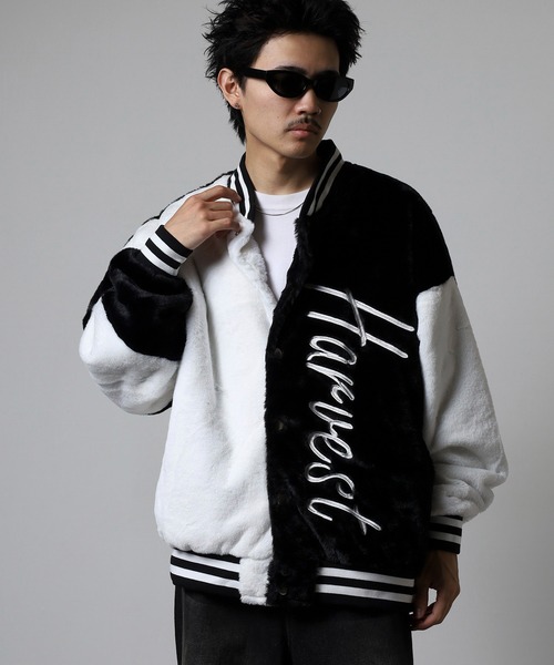 セール】RE730 エコファー配色バーシティージャケット ビッグ