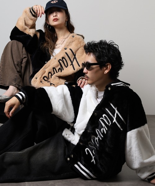 セール】RE730 エコファー配色バーシティージャケット ビッグ