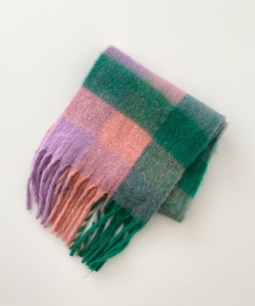 CANAL JEAN（キャナルジーン）の「El mar(エルマール) ボリュームチェックマフラー（マフラー・レディース・ブルー/グリーン系その他/キャメル/ピンク・ONE SIZE）」の12枚目の写真