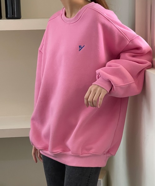 VitaFelice（ヴィータフェリーチェ）の「ワンポイント刺繍オーバーサイズ裏起毛スウェット（スウェット・レディース・ピンク/グリーン/オレンジ/ブルー/パープル・FREE）」の21枚目の写真