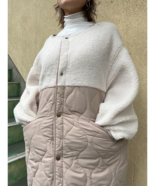 ODORATA（オドラタ）の「タフタ×ボア切り替えM65ショートコート（ブルゾン・レディース・オリーブ/ライトベージュ・FREE）」の11枚目の写真