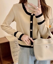 Burner | 【OKUOKU　0909】バイカラーニットカーディガン　oku-tops-684469396914-1693(カーディガン/ボレロ)