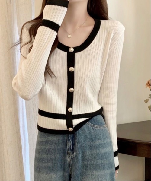 Burner（バーナー）の「【OKUOKU　0909】バイカラーニットカーディガン　oku-tops-684469396914-1693（カーディガン/ボレロ・レディース・A/B/C・FREE）」の5枚目の写真