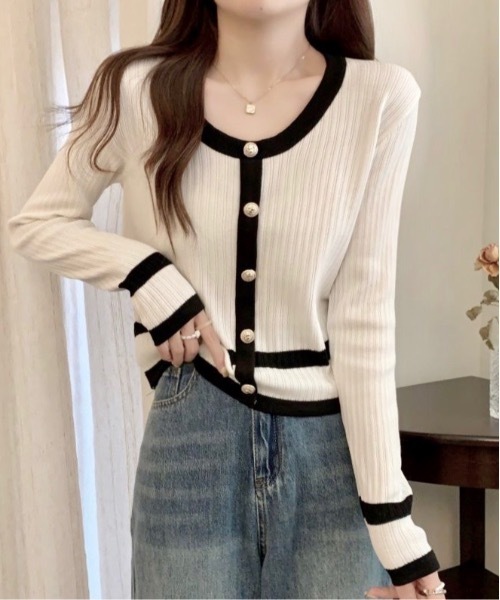 Burner（バーナー）の「【OKUOKU　0909】バイカラーニットカーディガン　oku-tops-684469396914-1693（カーディガン/ボレロ・レディース・A/B/C・FREE）」の6枚目の写真