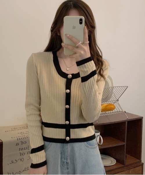 Burner（バーナー）の「【OKUOKU　0909】バイカラーニットカーディガン　oku-tops-684469396914-1693（カーディガン/ボレロ・レディース・A/B/C・FREE）」の10枚目の写真