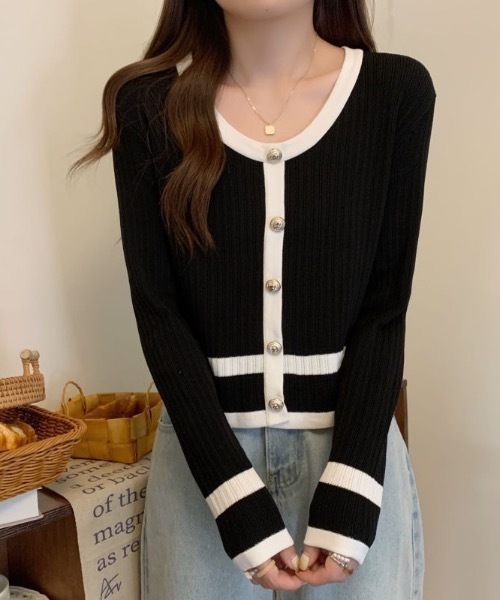Burner（バーナー）の「【OKUOKU　0909】バイカラーニットカーディガン　oku-tops-684469396914-1693（カーディガン/ボレロ・レディース・A/B/C・FREE）」の11枚目の写真