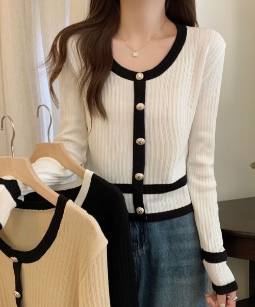 Burner（バーナー）の「【OKUOKU　0909】バイカラーニットカーディガン　oku-tops-684469396914-1693（カーディガン/ボレロ・レディース・A/B/C・FREE）」の13枚目の写真