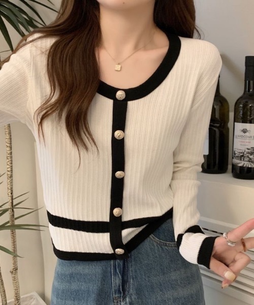 Burner（バーナー）の「【OKUOKU　0909】バイカラーニットカーディガン　oku-tops-684469396914-1693（カーディガン/ボレロ・レディース・A/B/C・FREE）」の14枚目の写真