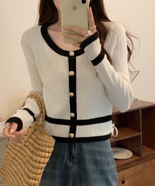 Burner（バーナー）の「【OKUOKU　0909】バイカラーニットカーディガン　oku-tops-684469396914-1693（カーディガン/ボレロ・レディース・A/B/C・FREE）」の15枚目の写真