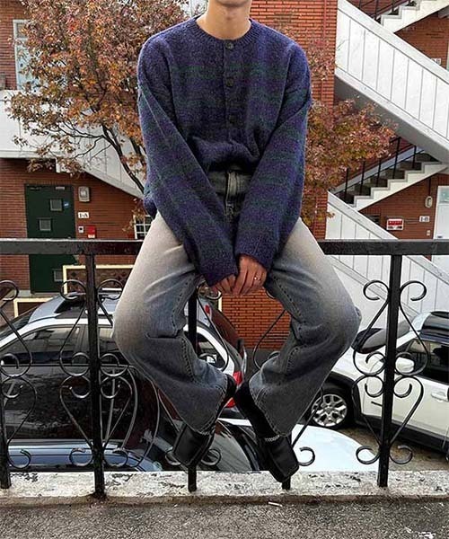 ASCLO(エジュクロ)の「ASCLO Alpaca Peter Cardigan(カーディガン/ボレロ・メンズ・パープル/チャコール・FREE)」の7枚目の写真