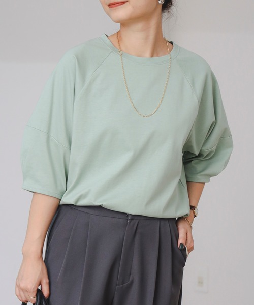 B:MING by BEAMS(ビーミングバイビームス)の「シルケット ワイドスリーブ Tシャツ(Tシャツ/カットソー・レディース・ミント/ブルー系/オレンジ/ピンク/オフホワイト/ホワイト×ブラック/ホワイト×ブルー/ブラック/その他2/その他4・FREE)」の5枚目の写真