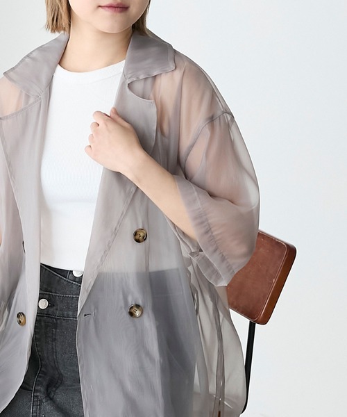 forksy.（フォルクシー）の「【forksy.】シアーオーガンジー半袖シャツジャケット（テーラードジャケット・レディース・モカ/グリーン/グレー/アイボリー・FREE）」の22枚目の写真