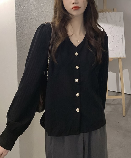 Girly Doll(ガーリードール)の「Vネックブラウス(シャツ/ブラウス・レディース・ブラック/ブラウン・F)」の9枚目の写真