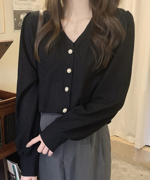 Girly Doll(ガーリードール)の「Vネックブラウス(シャツ/ブラウス・レディース・ブラック/ブラウン・F)」の12枚目の写真