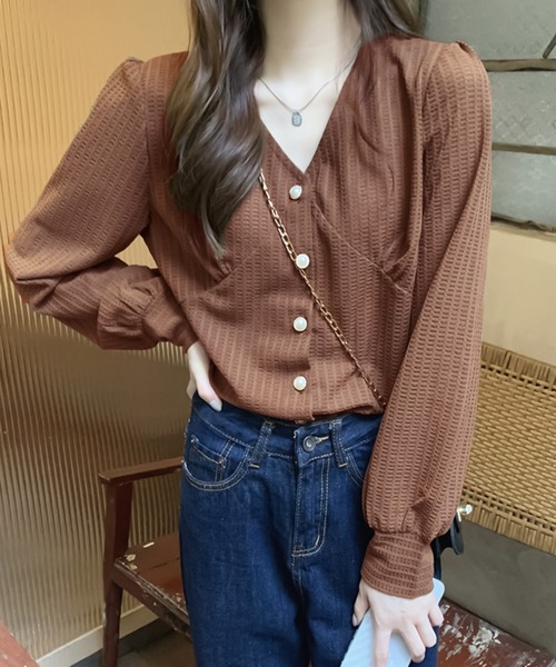 Girly Doll(ガーリードール)の「Vネックブラウス(シャツ/ブラウス・レディース・ブラック/ブラウン・F)」の10枚目の写真
