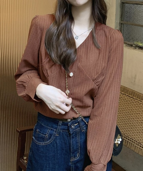 Girly Doll(ガーリードール)の「Vネックブラウス(シャツ/ブラウス・レディース・ブラック/ブラウン・F)」の8枚目の写真
