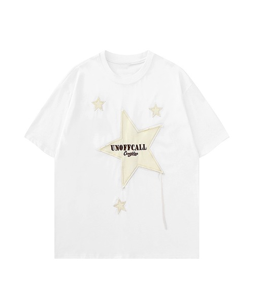 HOOK(フック)の「【HOOK】個性派星パッチワークフリンジビッグTEE(Tシャツ/カットソー・メンズ・ホワイト/ブラック/ブルー・M/L/XL)」の2枚目の写真