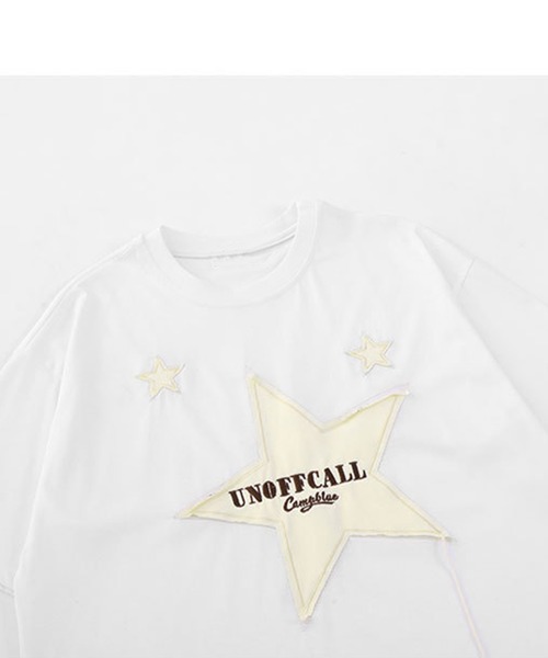 HOOK(フック)の「【HOOK】個性派星パッチワークフリンジビッグTEE(Tシャツ/カットソー・メンズ・ホワイト/ブラック/ブルー・M/L/XL)」の7枚目の写真