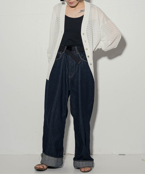 ottilie(オティーリエ)の「ottilie Vネックボーダーシアーカーデ(カーディガン/ボレロ・レディース・ブラック/オフホワイト・FREE)」の3枚目の写真