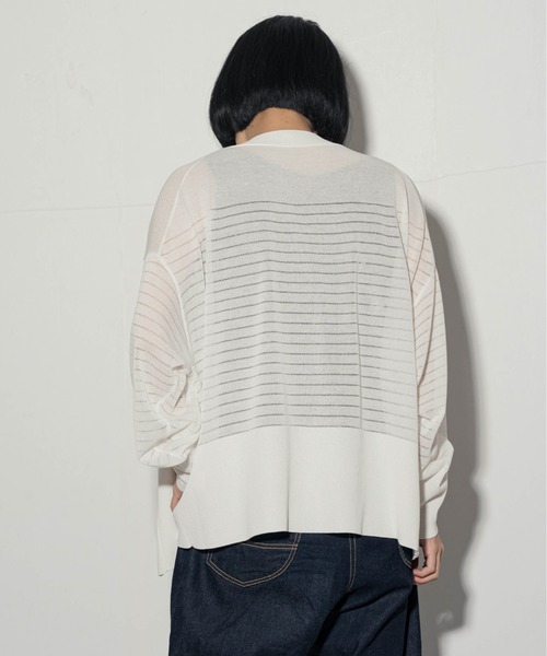 ottilie(オティーリエ)の「ottilie Vネックボーダーシアーカーデ(カーディガン/ボレロ・レディース・ブラック/オフホワイト・FREE)」の6枚目の写真