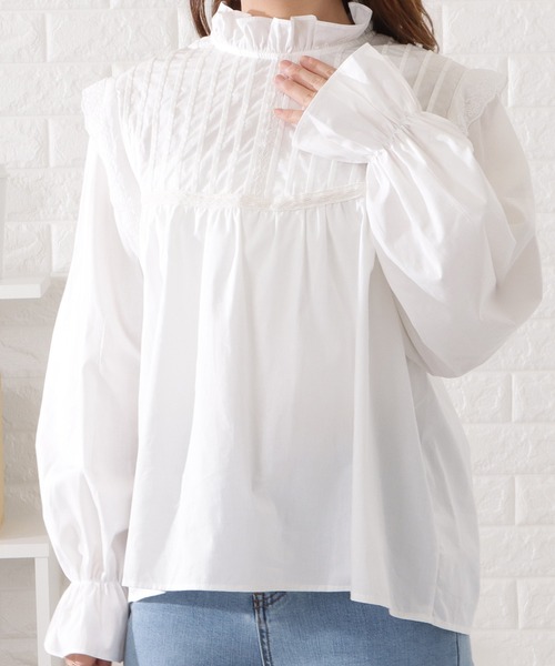 Lace Ladies（レースレディース）の「ピンタックぽわん袖ギャザー長袖ブラウス（シャツ/ブラウス・レディース・アイボリー・S/M/L/XL）」の3枚目の写真