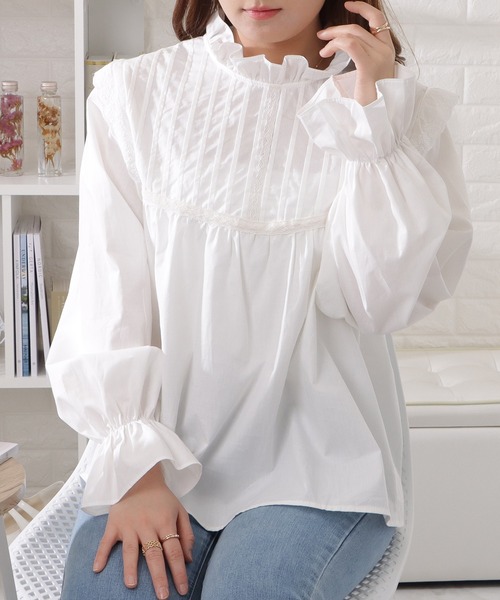 Lace Ladies（レースレディース）の「ピンタックぽわん袖ギャザー長袖ブラウス（シャツ/ブラウス・レディース・アイボリー・S/M/L/XL）」の6枚目の写真