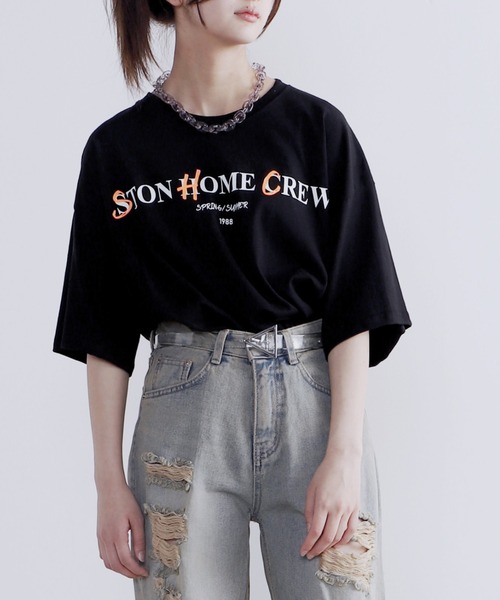 Figments(フィグメンツ)の「バックパッチビッグTシャツ(Tシャツ/カットソー・レディース・ホワイト/ブラック・FREE)」の2枚目の写真