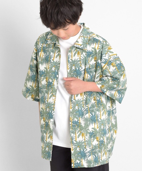 GLAZOS（グラソス）の「コットン・リゾートプリントビッグ半袖開襟シャツ（シャツ/ブラウス・キッズ・ホワイト/ネイビー・160cm/170cm/150cm/140cm）」の2枚目の写真