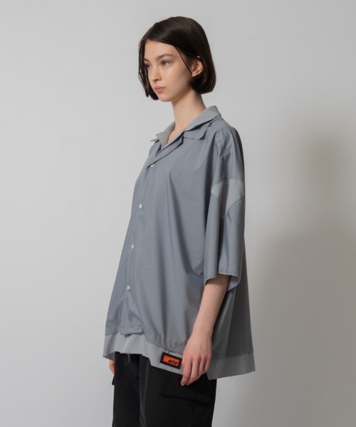 【GRANCY】 レイヤードデザインオープンカラーシャツ ブラック S GRANCY シャツ 「GRANCY」Layered Design Open Collar Shirt