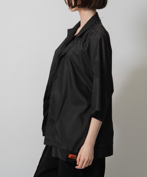 【GRANCY】 レイヤードデザインオープンカラーシャツ ブラック M GRANCY シャツ 「GRANCY」Layered Design Open Collar Shirt