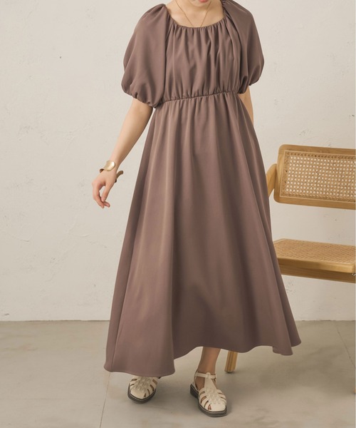 Ambre Neige(アンブルネージュ)の「ギャザーバックリボンワンピース/【WEB/EC限定商品】(ワンピース・レディース・モカ/ブラック/アイボリー・FREE)」の8枚目の写真