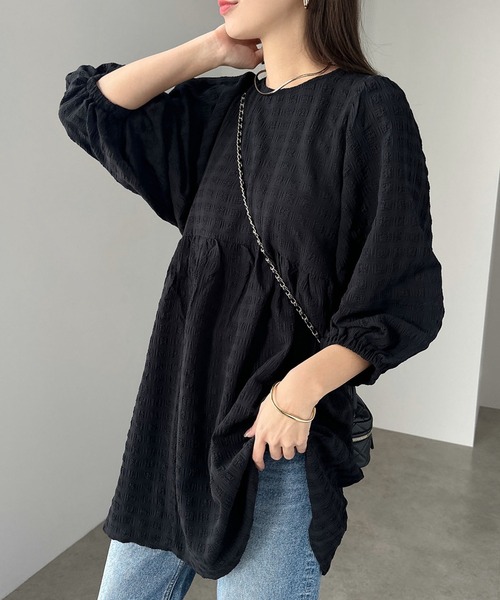 andme(アンドミー)の「チェック柄ふくれジャガードペプラムチュニック(シャツ/ブラウス・レディース・オフホワイト/イエロー/ブラック/コーラル/ライトグリーン・M)」の21枚目の写真