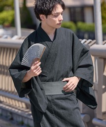 MONO-MART（モノマート）の「メンズ浴衣3点セット 縞しじら織り【浴衣・ワンタッチ帯・下駄】（浴衣）」
