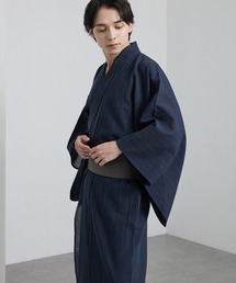 MONO-MART（モノマート）の「メンズ浴衣3点セット 縞しじら織り【浴衣・ワンタッチ帯・下駄】（浴衣）」