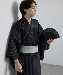 MONO-MART（モノマート）の「メンズ浴衣3点セット 縞しじら織り【浴衣・ワンタッチ帯・下駄】（浴衣）」