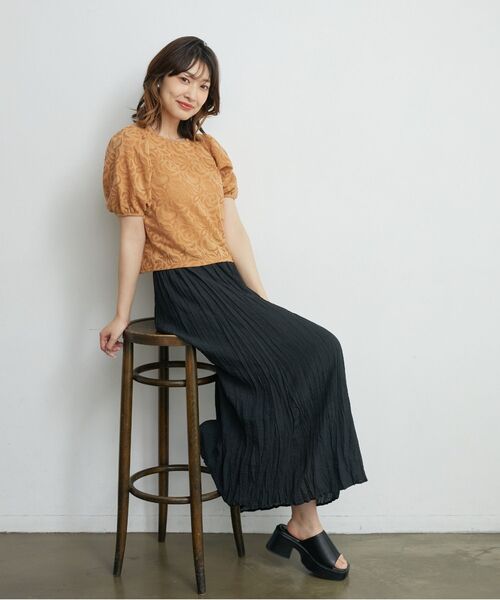 RETRO GIRL(レトロガール)の「楊柳プリーツSK(スカート・レディース・オレンジ/ホワイト系その他/ブラック/ナチュラル・FREE)」の7枚目の写真