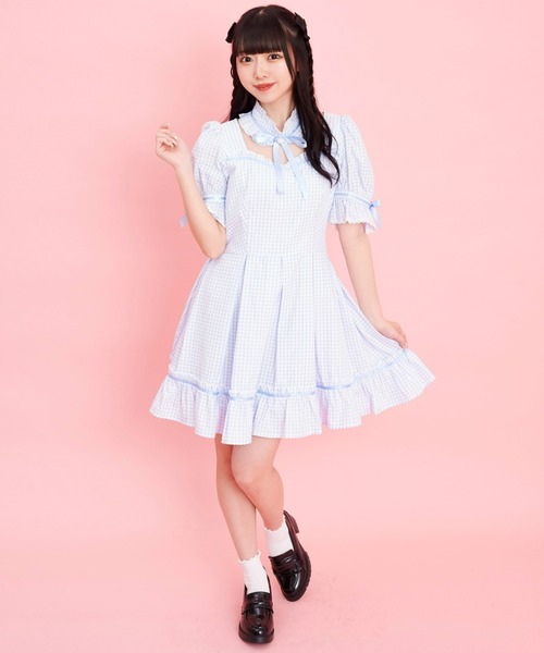 シークレットハニー　フリルポケットベルト付ワンピース　ワンピース　水色　ドレス Secret Honey（シークレットハニー）の「フリルチョーカー付ハート